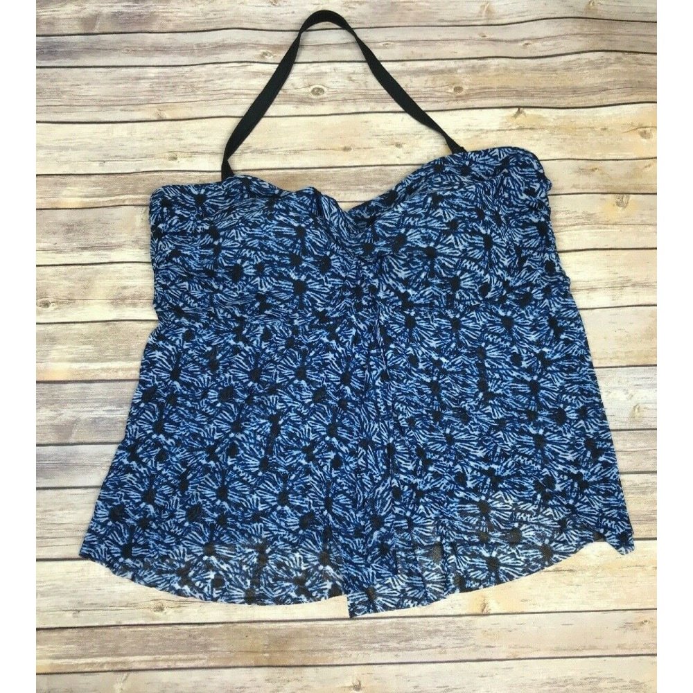 Ava Viv 26W Halter Tankini Mesh Swim Blue Top B16